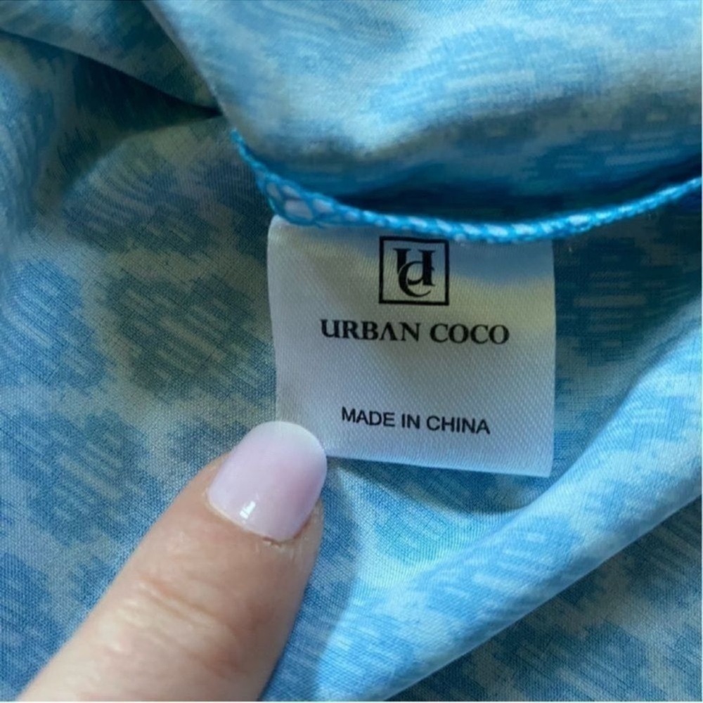 Urban Coco Blue Multicolor Ruche Sleeve Swim Coverup Dress with Tassels Medium - Picture 13 of 14